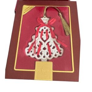 Lenox 2008 Annual Christmas Wrappings Tree Ornament Ivory Red Ribbon 792722